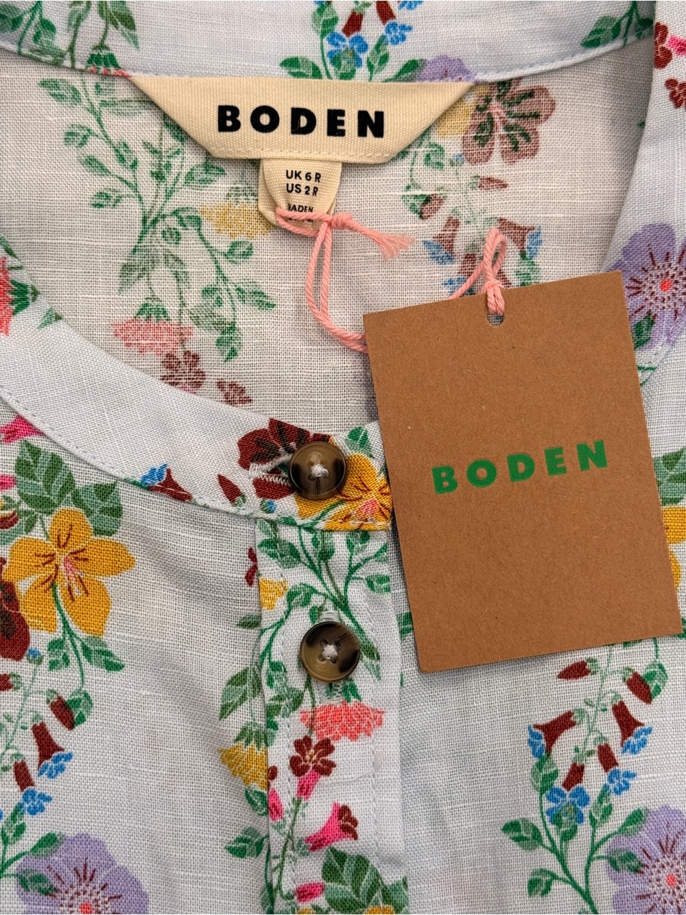 Boden Arabella Linen Blend Dress in Ice Cube Blue Blossom Trail - Picture 4 of 10